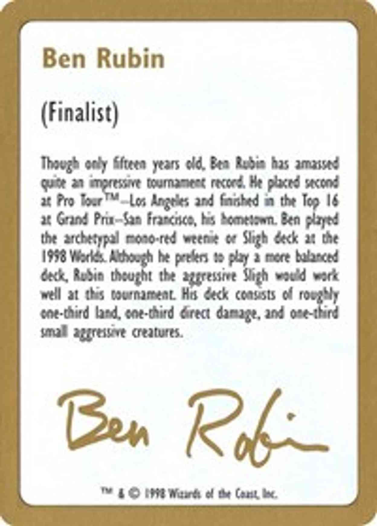 1998 Ben Rubin Biography Card magic card front