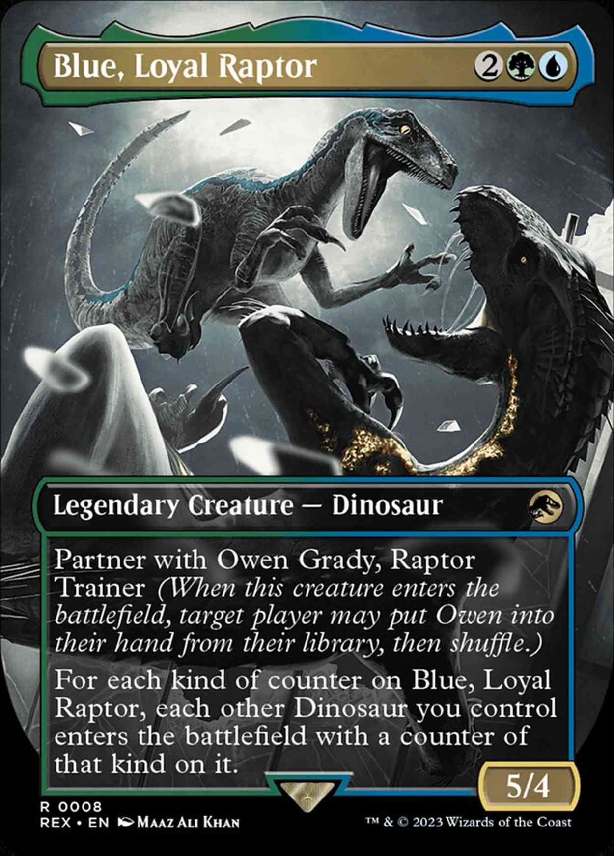 Blue, Loyal Raptor (Borderless) magic card front