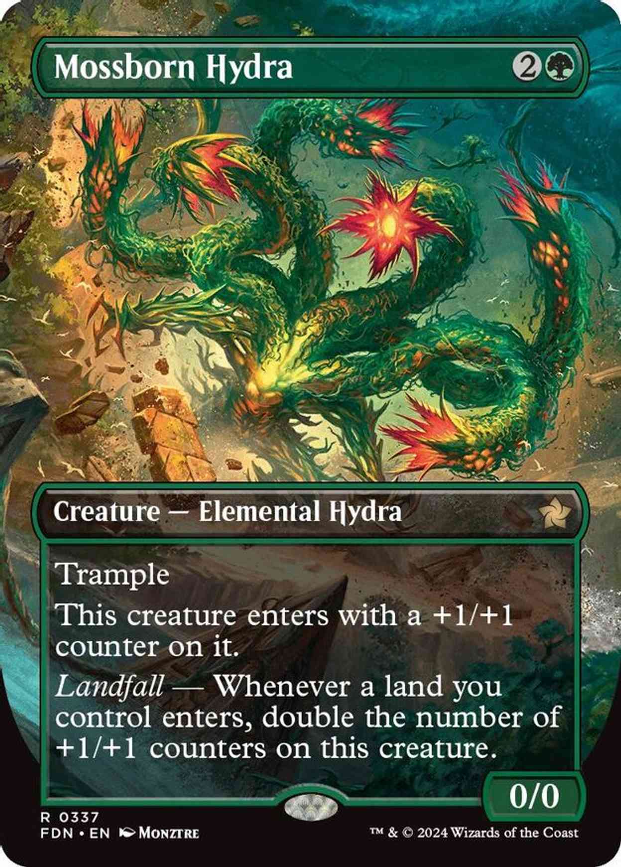 Mossborn Hydra (Borderless) magic card front