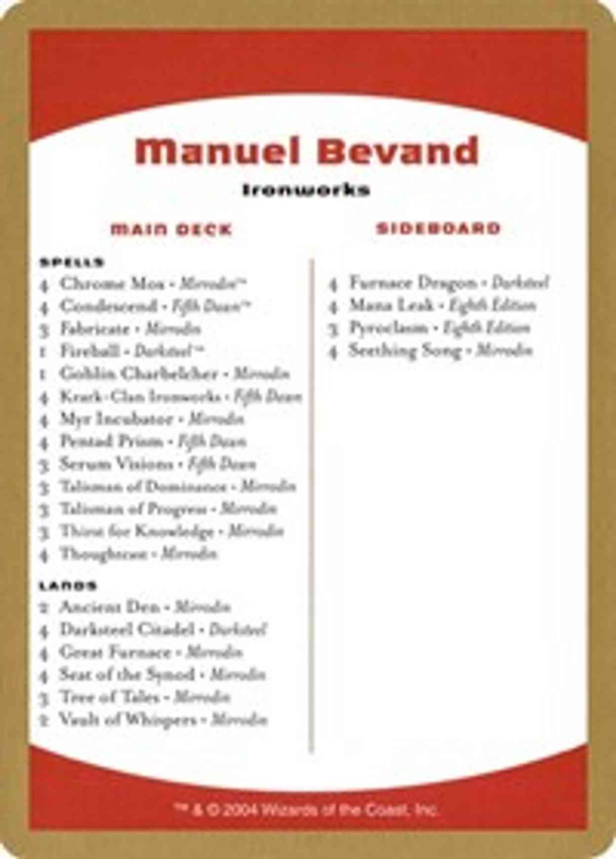 2004 Manuel Bevand Decklist Card magic card front