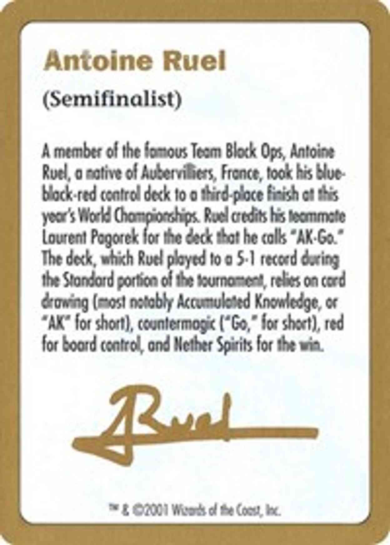 2001 Antoine Ruel Biography Card magic card front