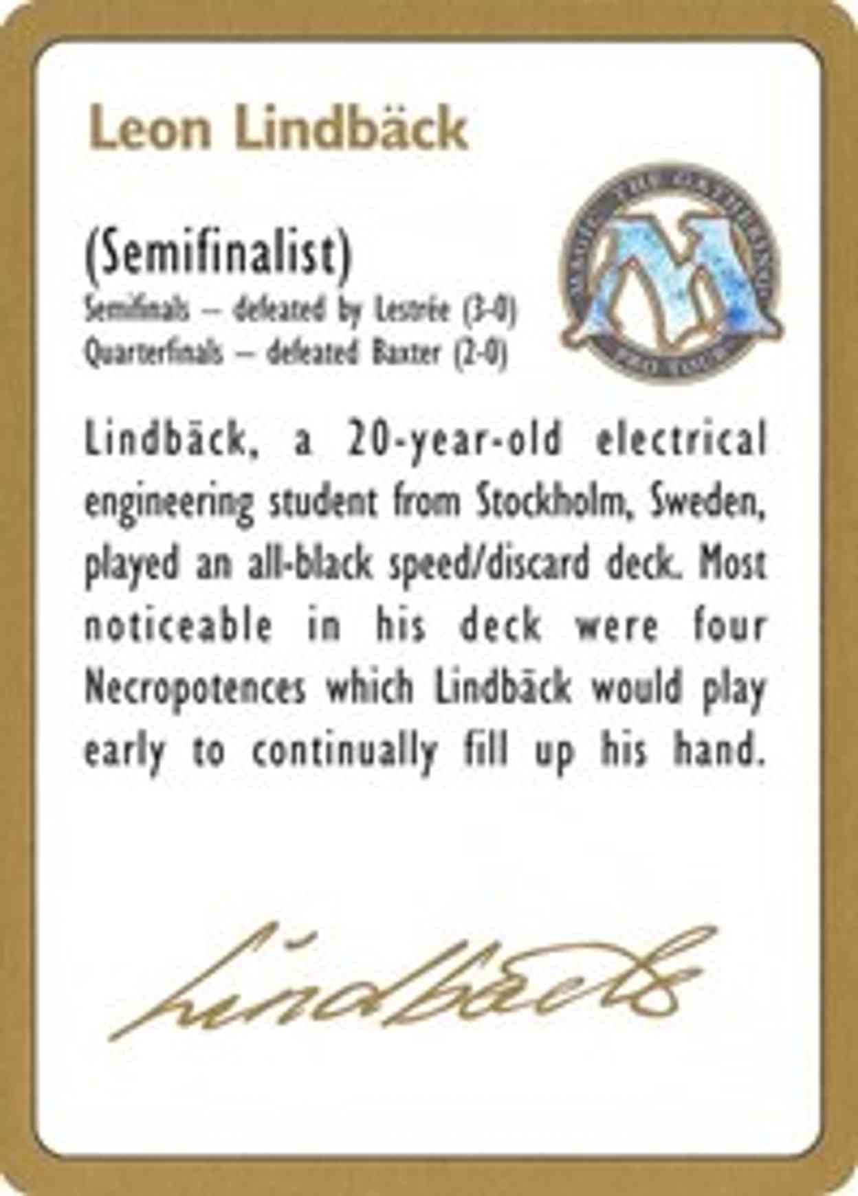 1996 Leon Lindback Biography Card magic card front
