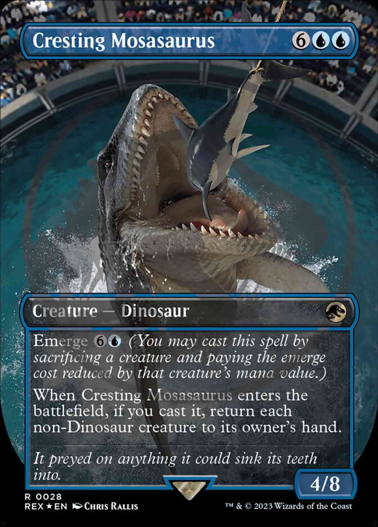 Cresting Mosasaurus (Borderless) (Emblem) magic card front