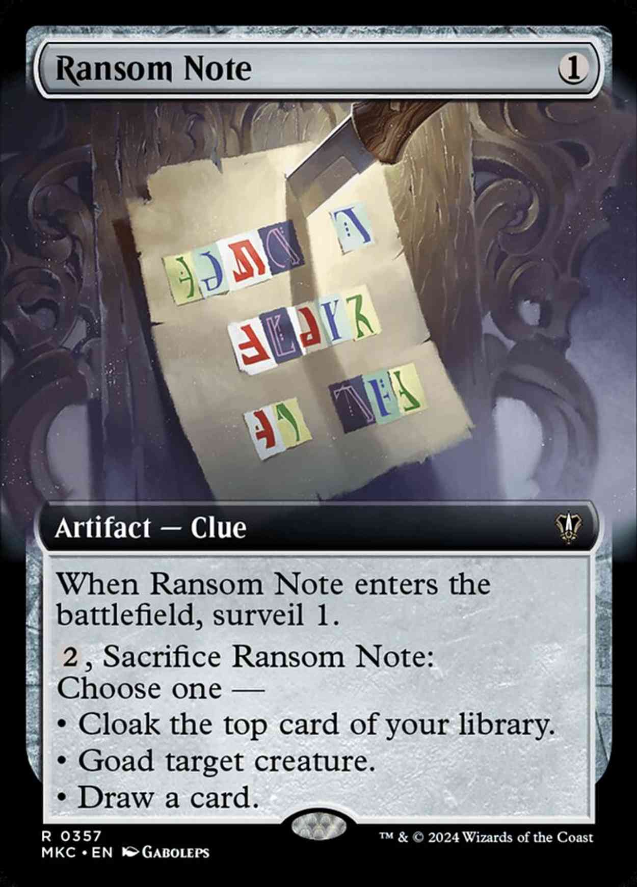 Ransom Note (0357) (Extended Art) magic card front