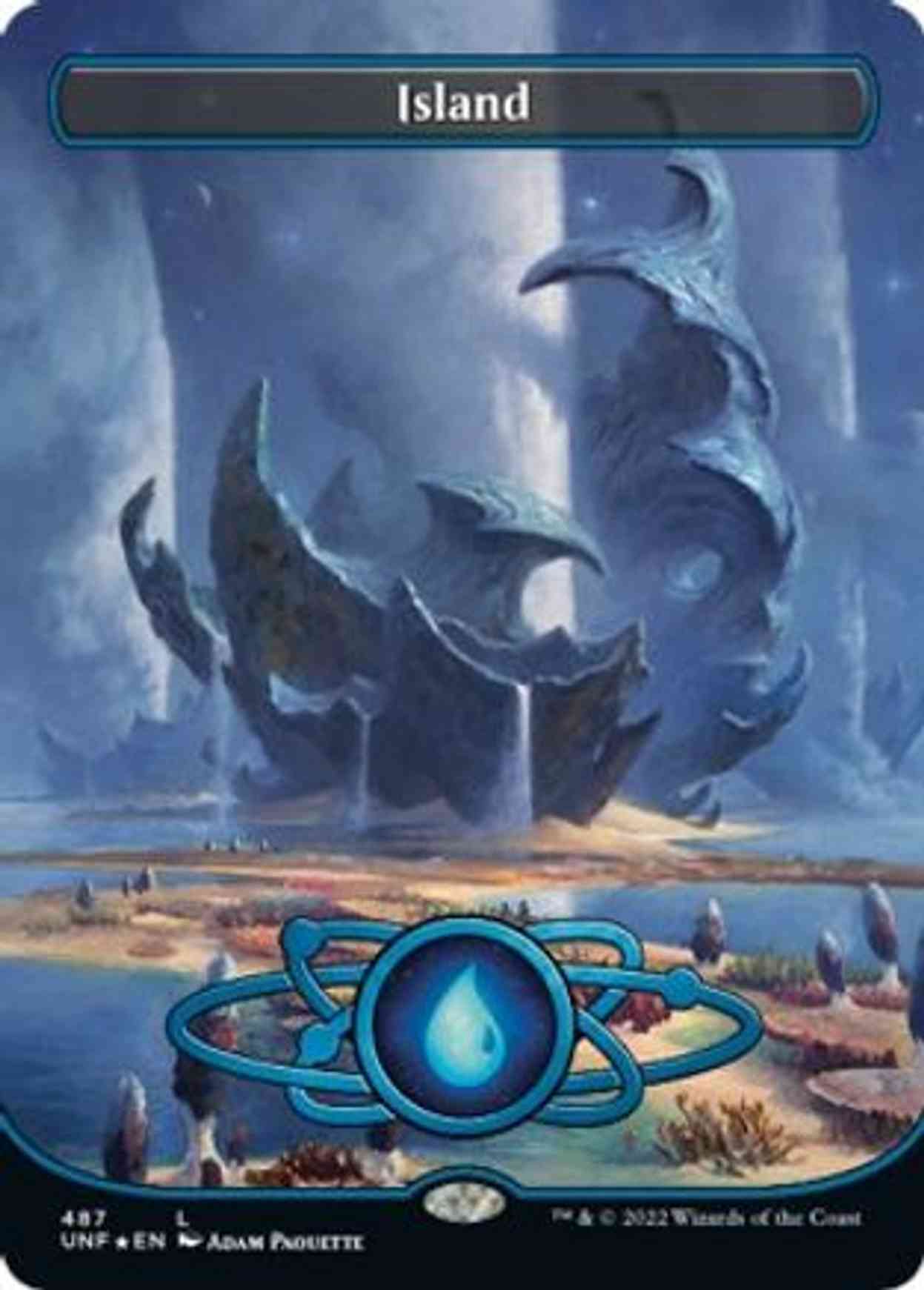 Island (487) (Borderless) (Galaxy Foil) magic card front