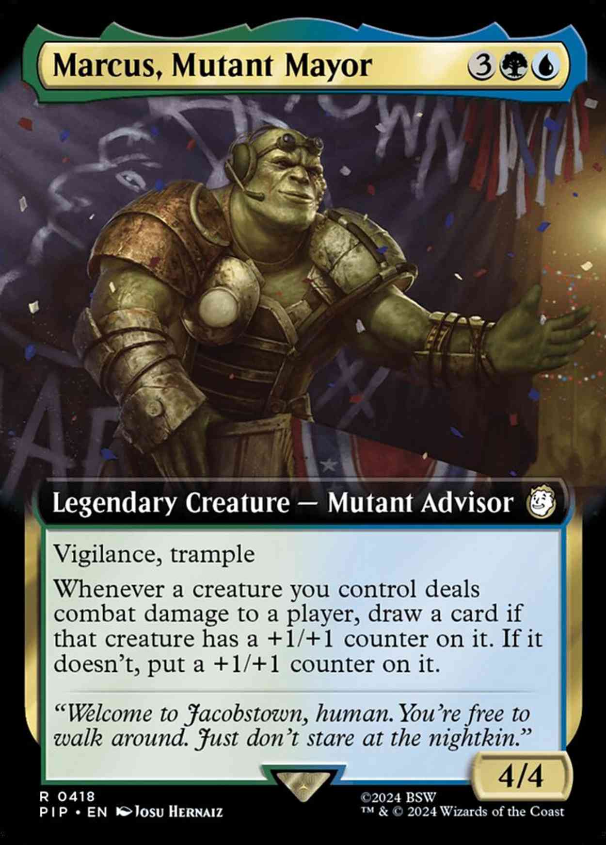 Marcus, Mutant Mayor (Extended Art) magic card front