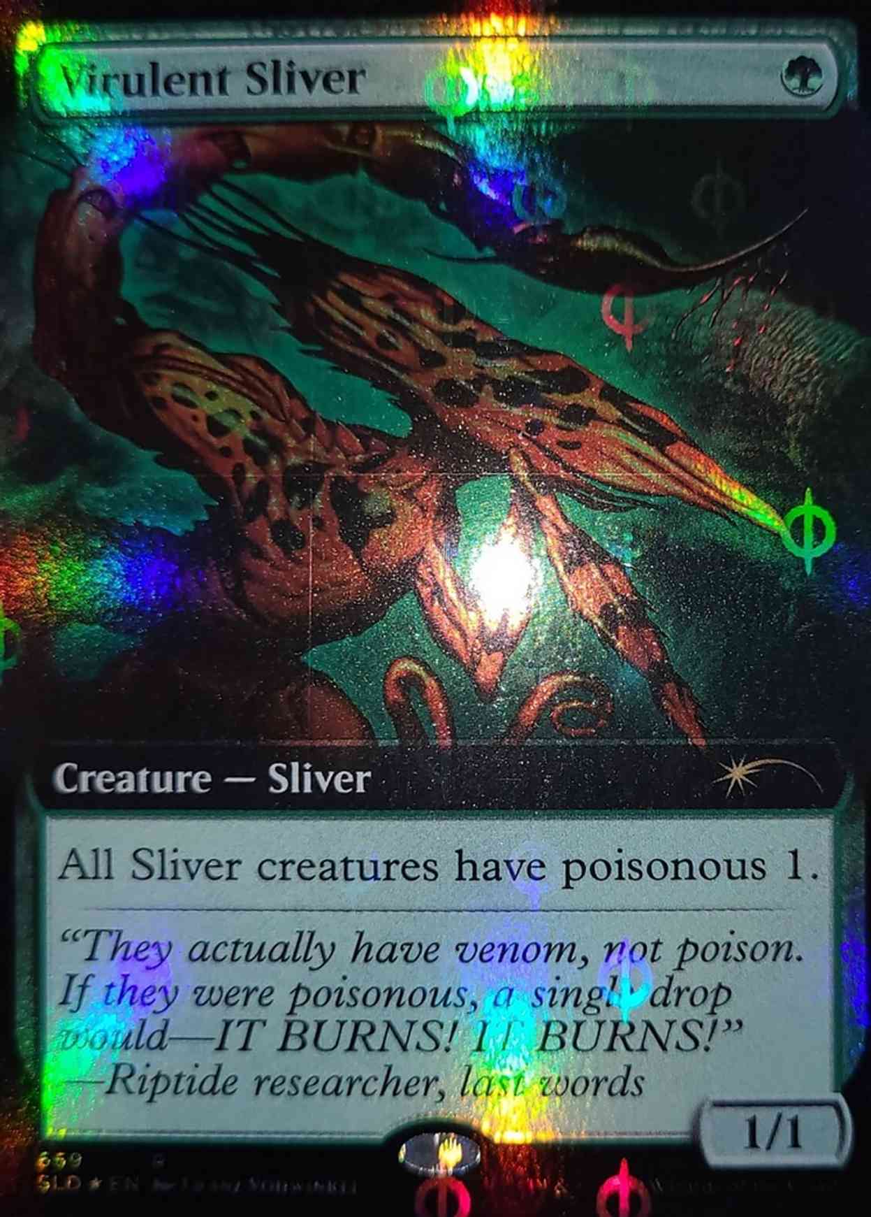Virulent Sliver (Extended Art) (Step-and-Compleat Foil) magic card front