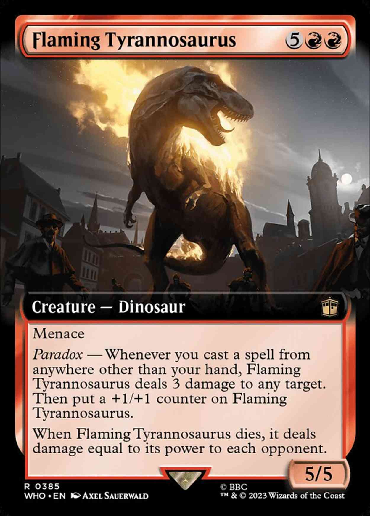 Flaming Tyrannosaurus (Extended Art) magic card front