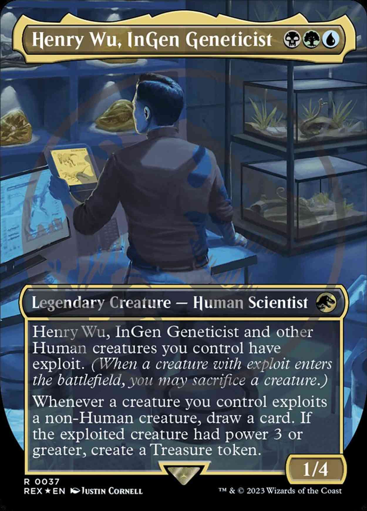 Henry Wu, InGen Geneticist (Borderless) (Emblem) magic card front