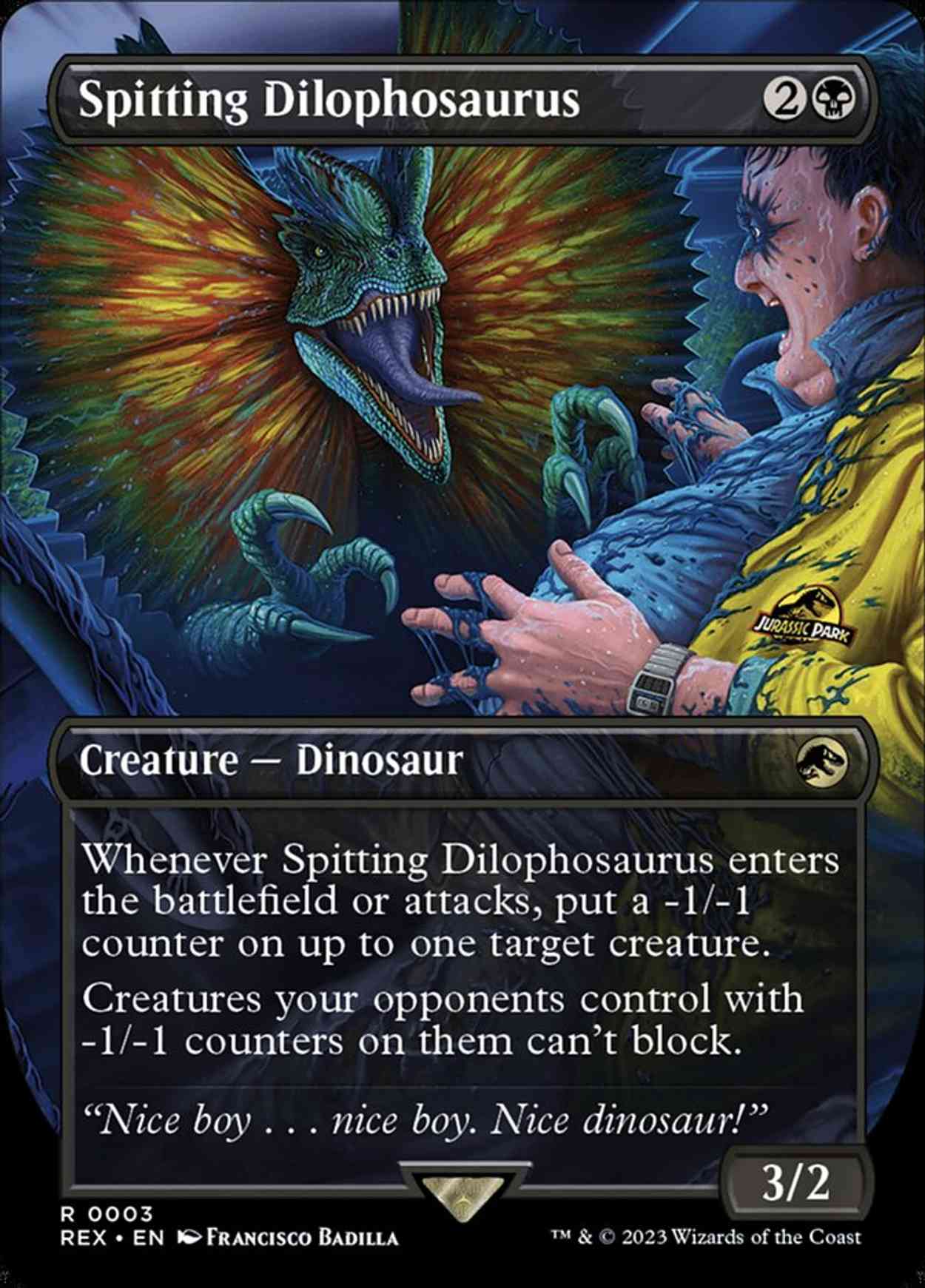 Spitting Dilophosaurus (Borderless) magic card front