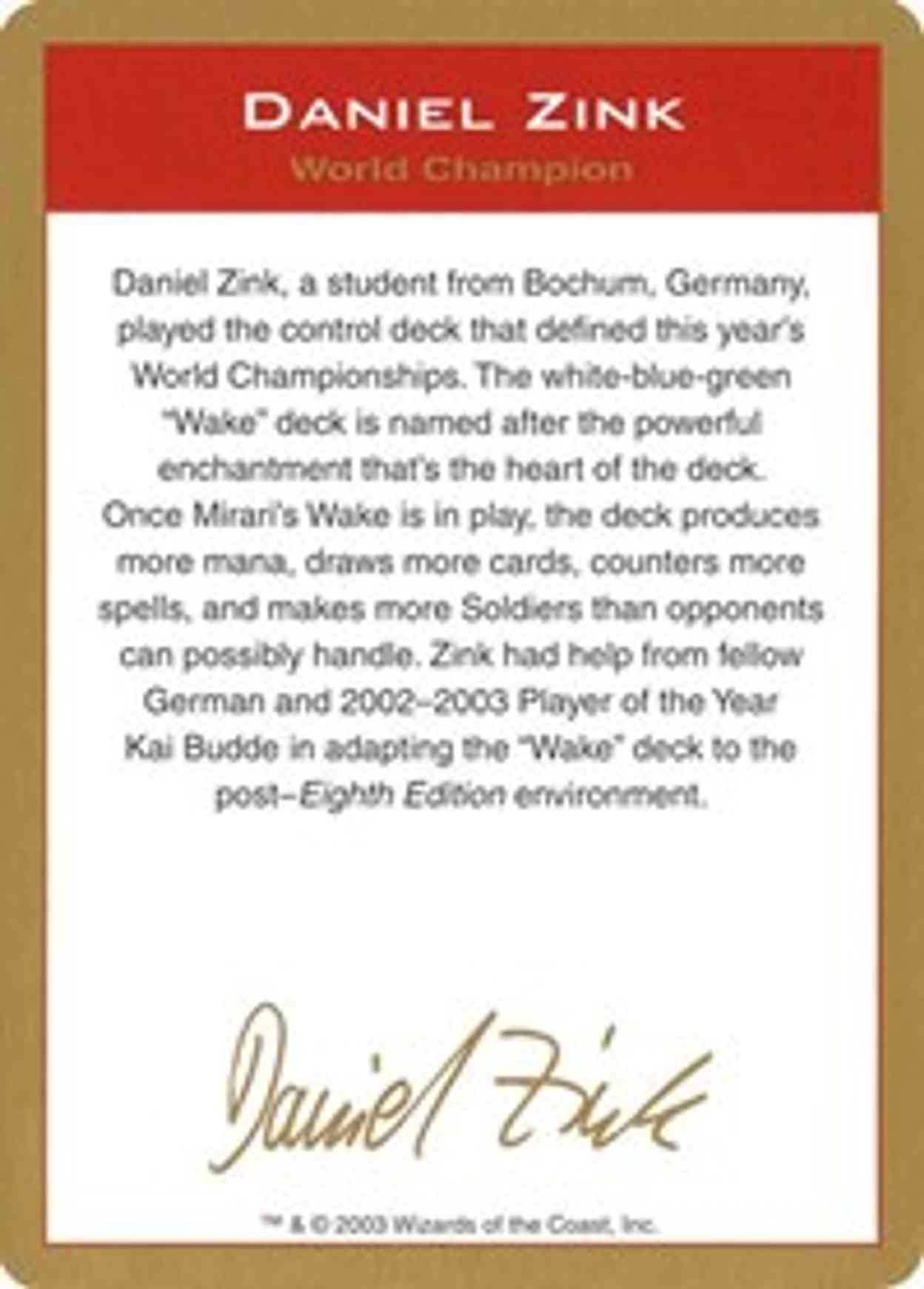 2003 Daniel Zink Biography Card magic card front
