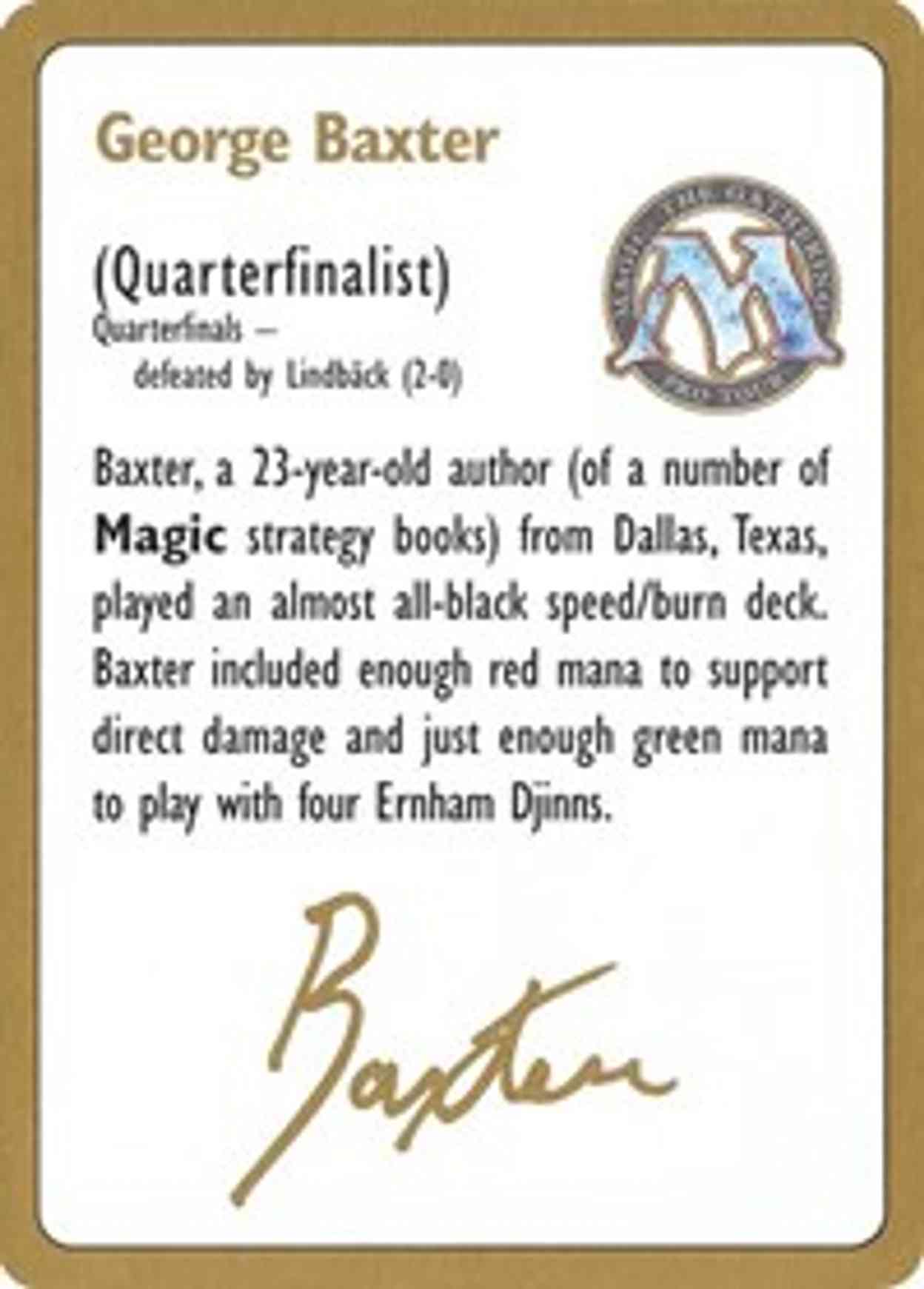 1996 George Baxter Biography Card magic card front