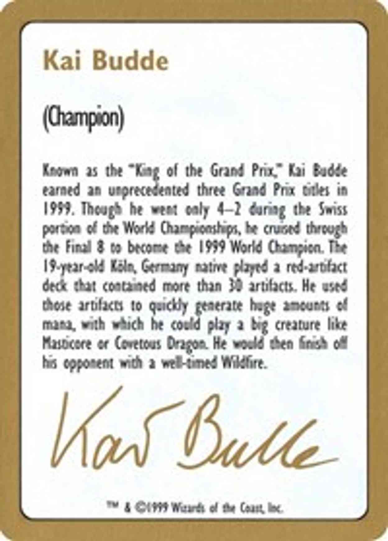 1999 Kai Budde Biography Card magic card front