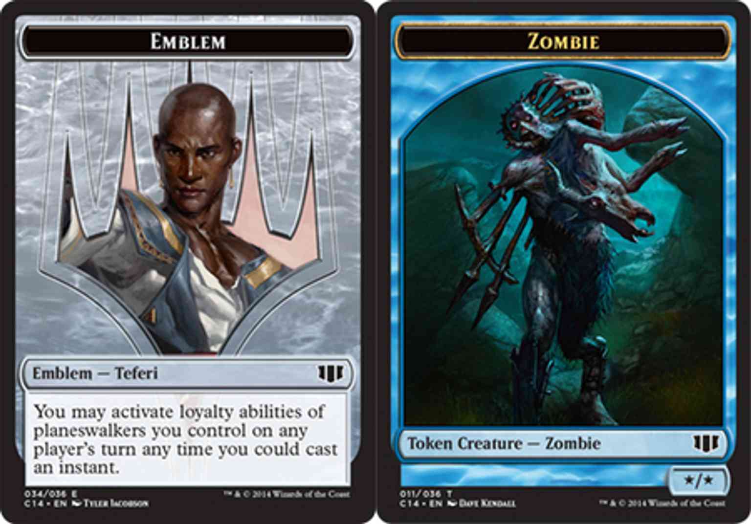 Emblem - Teferi // Zombie (Blue) Token magic card front