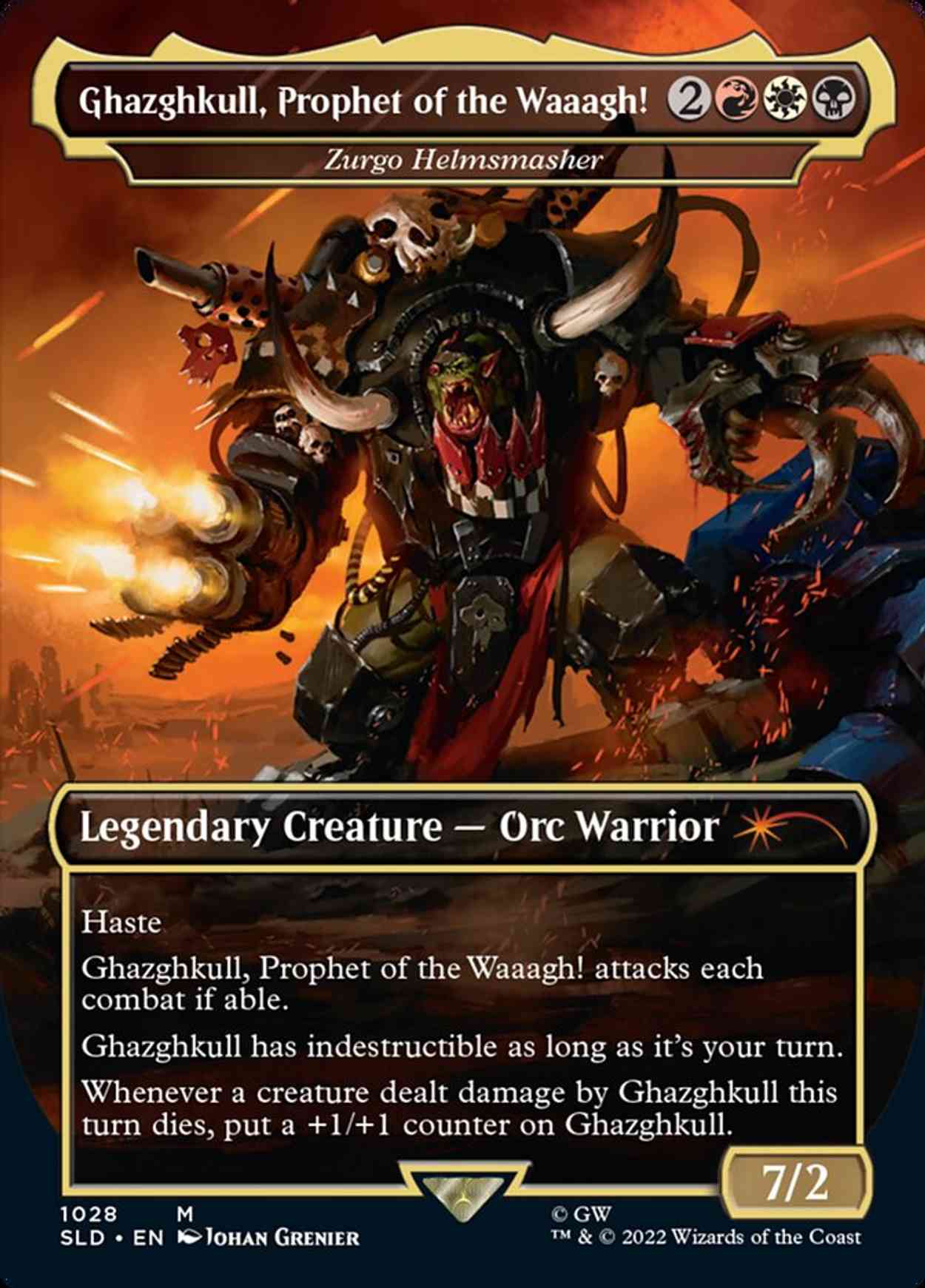 Ghazghkull, Prophet of the Waaagh! - Zurgo Helmsmasher (Borderless) magic card front