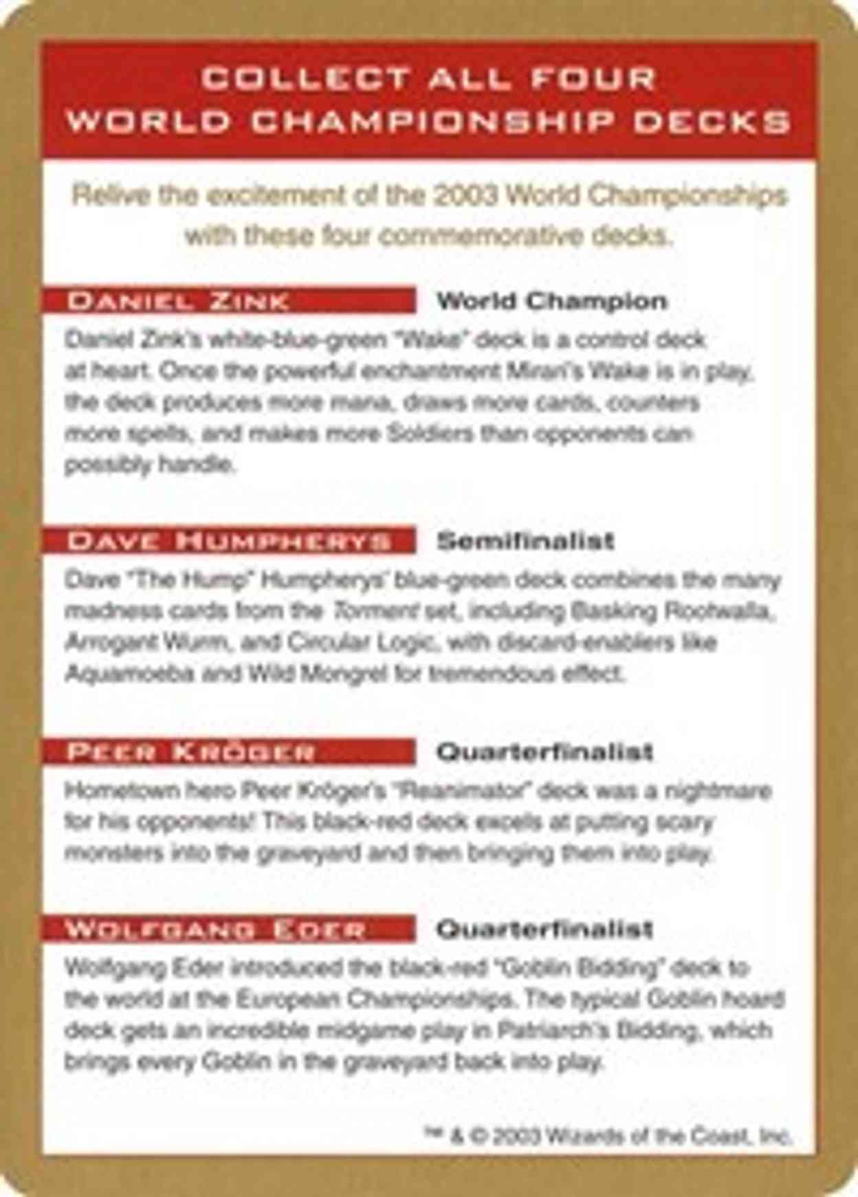 2003 World Championship Advertisement Card magic card front
