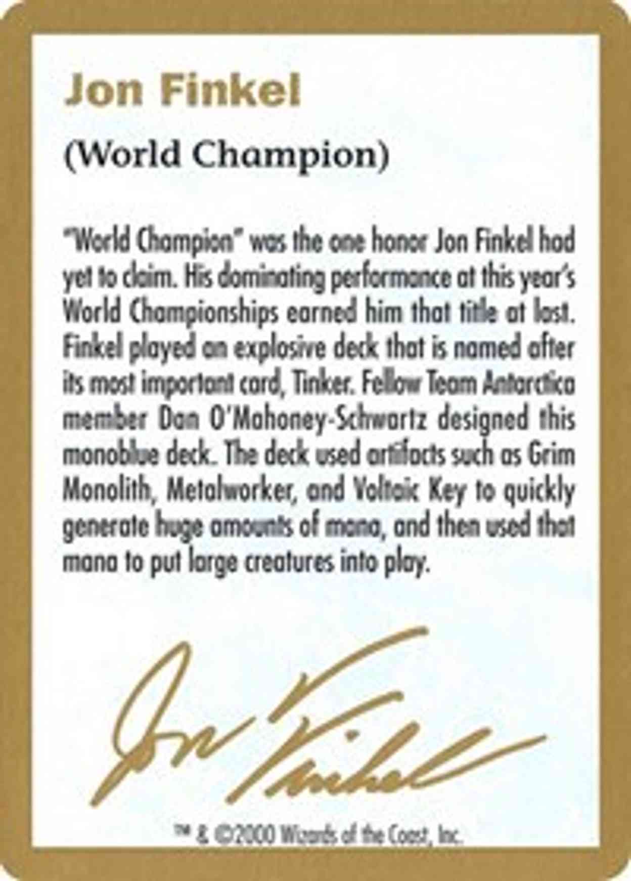 2000 Jon Finkel Biography Card magic card front