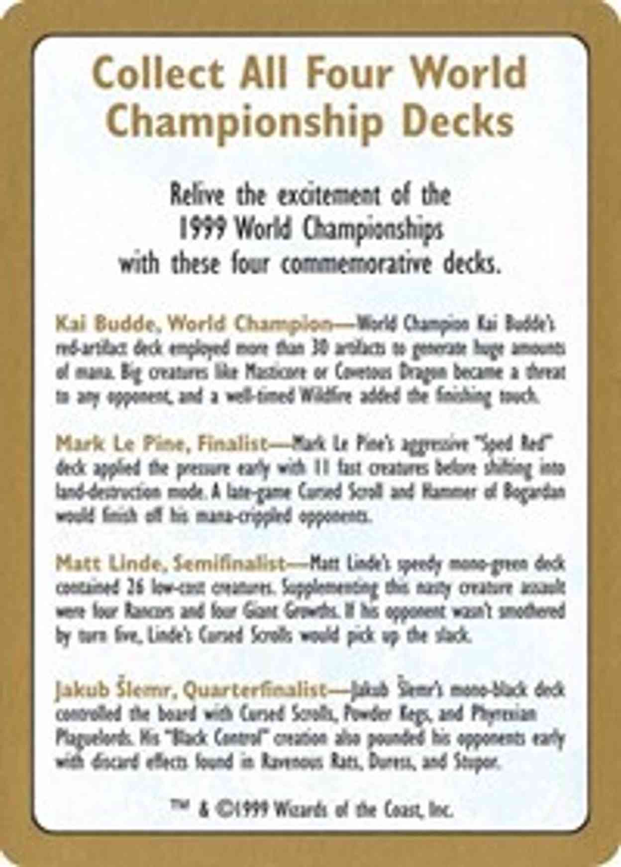 1999 World Championship Advertisement Card magic card front