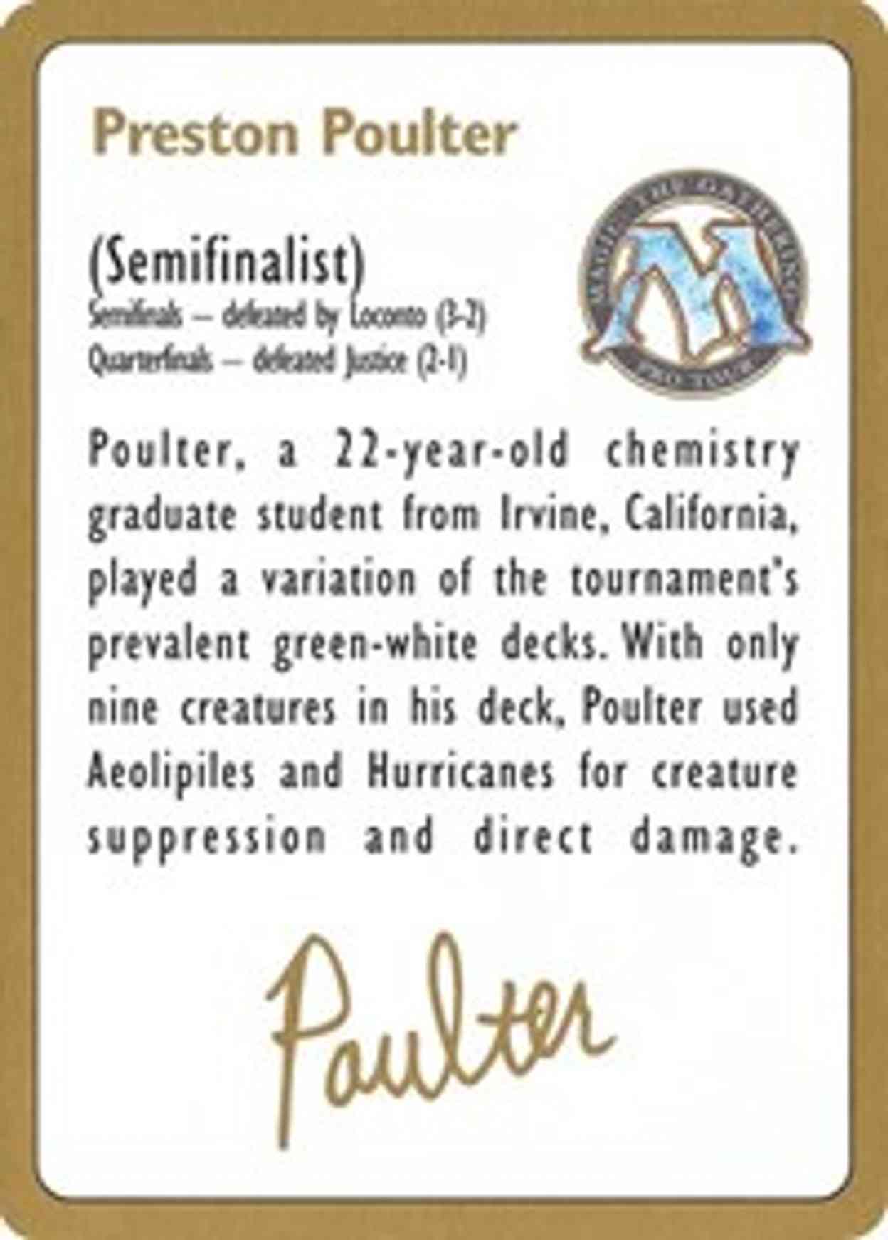 1996 Preston Poulter Biography Card magic card front