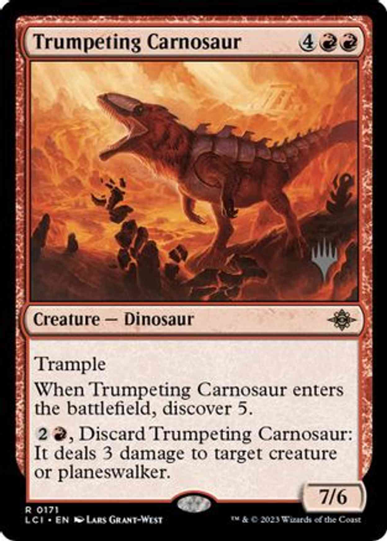 Trumpeting Carnosaur magic card front