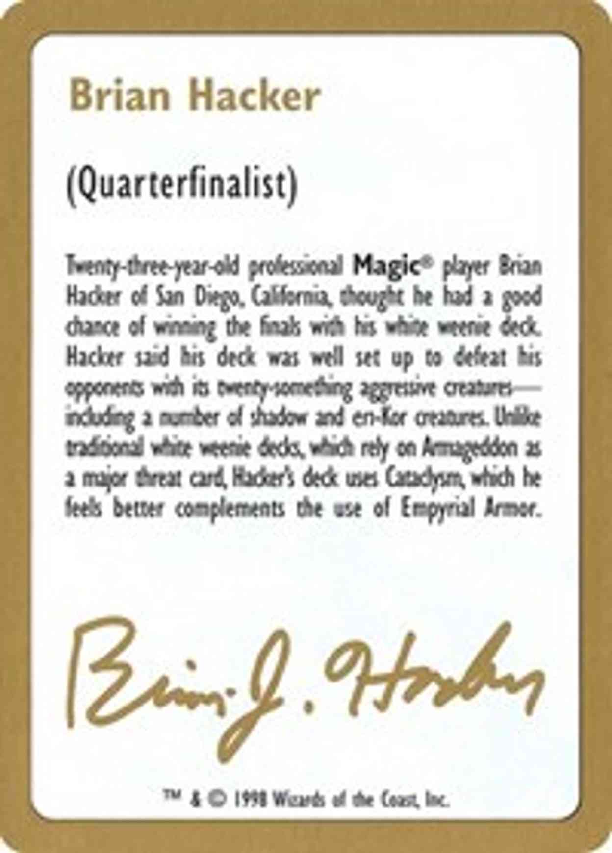 1998 Brian Hacker Biography Card magic card front