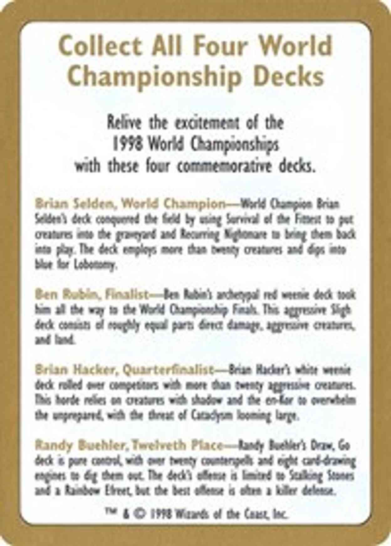 1998 World Championship Advertisement Card magic card front