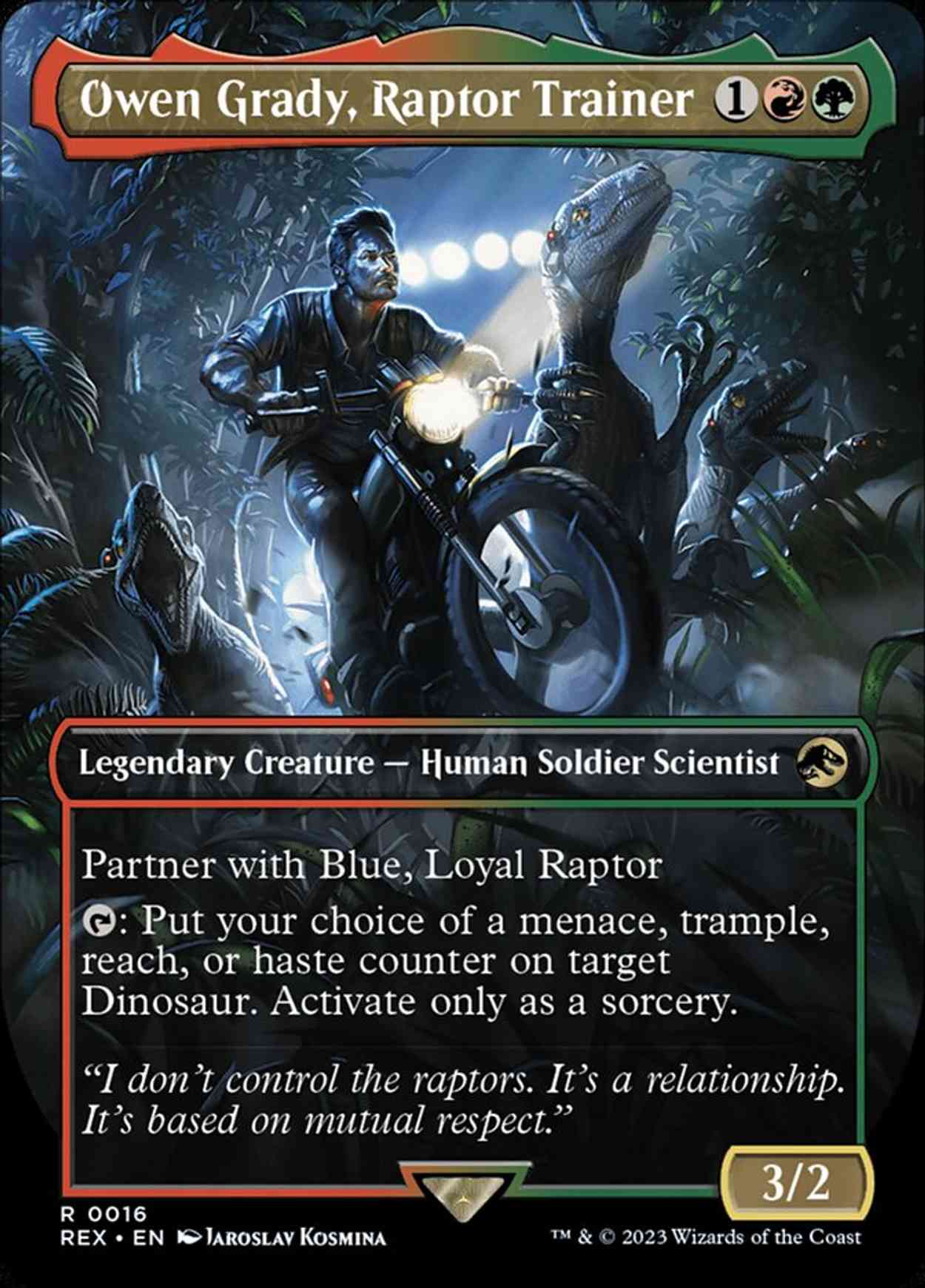 Owen Grady, Raptor Trainer (Borderless) magic card front