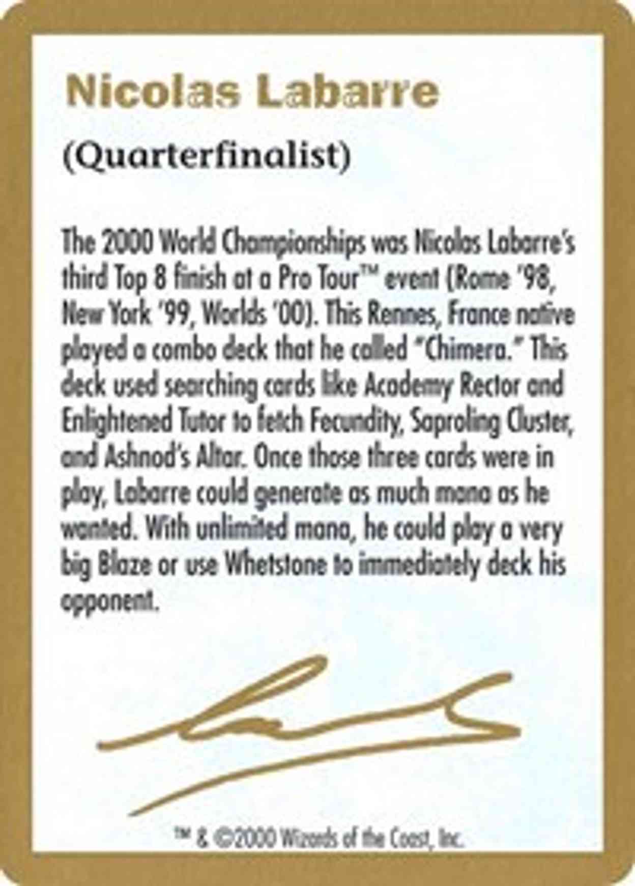 2000 Nicolas Labarre Biography Card magic card front