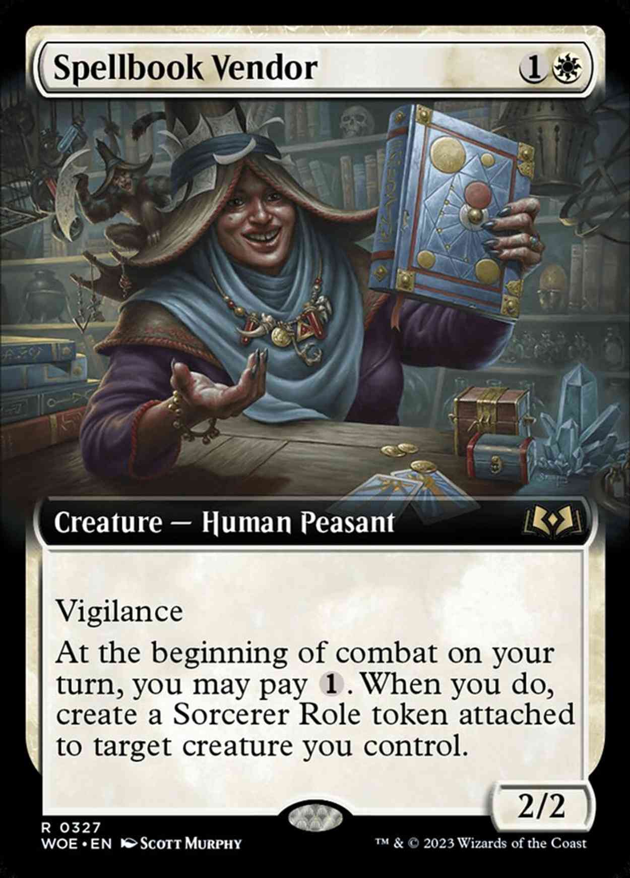 Spellbook Vendor (Extended Art) magic card front