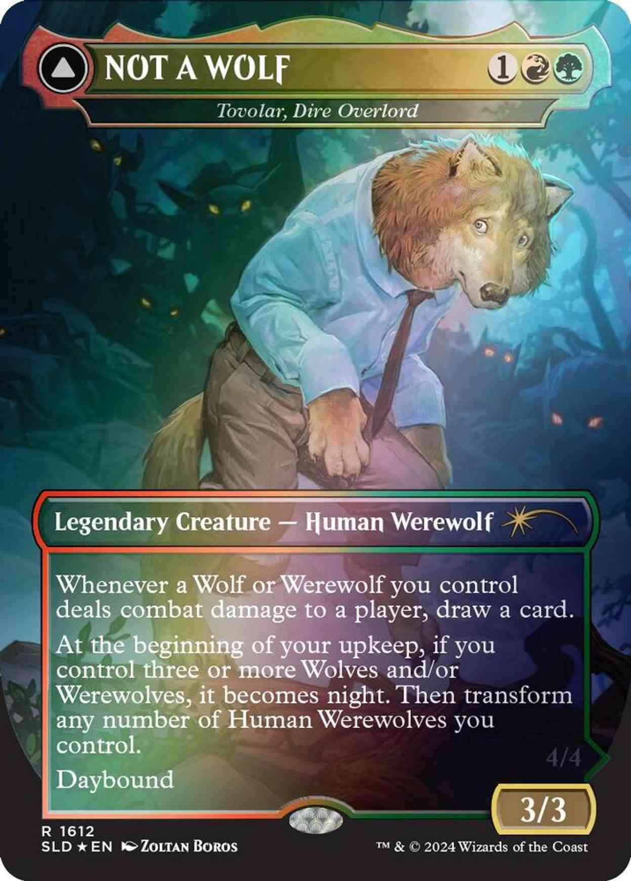 NOT A WOLF - Tovolar, Dire Overlord (Rainbow Foil) magic card front