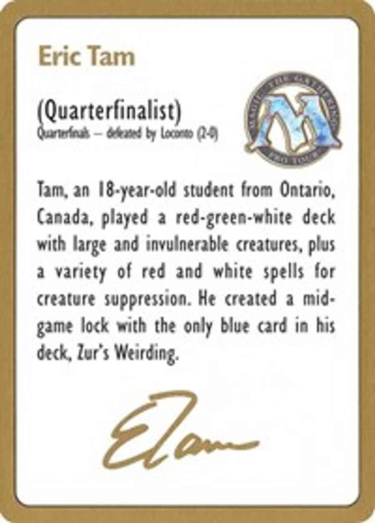 1996 Eric Tam Biography Card magic card front