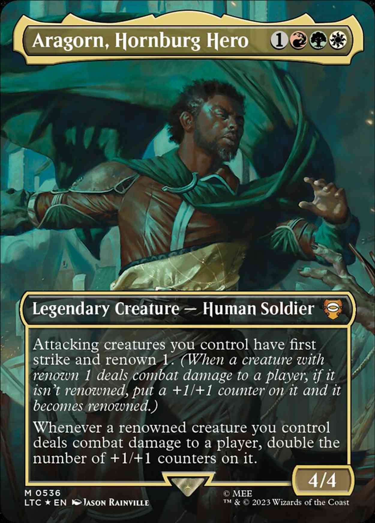 Aragorn, Hornburg Hero (Borderless) (Surge Foil) magic card front