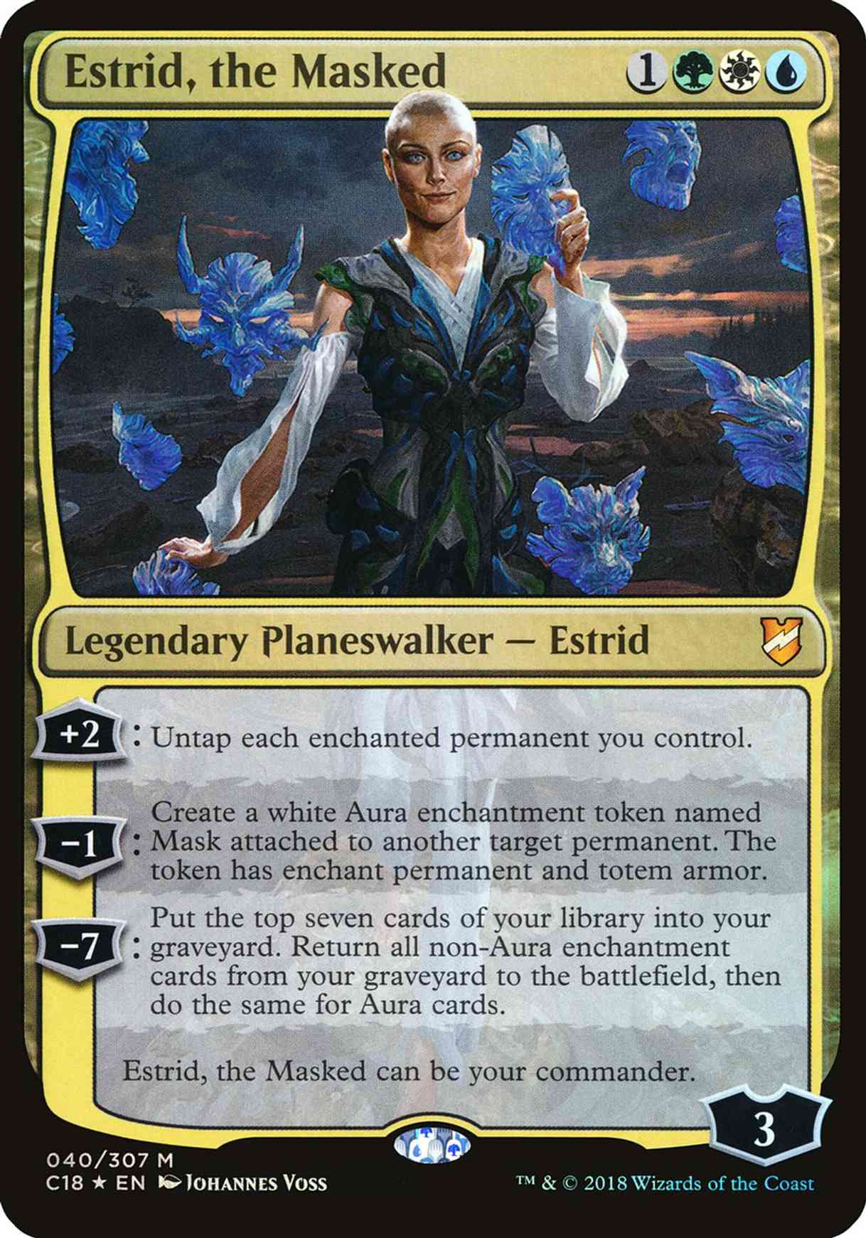 Estrid, the Masked (Commander 2018) magic card front