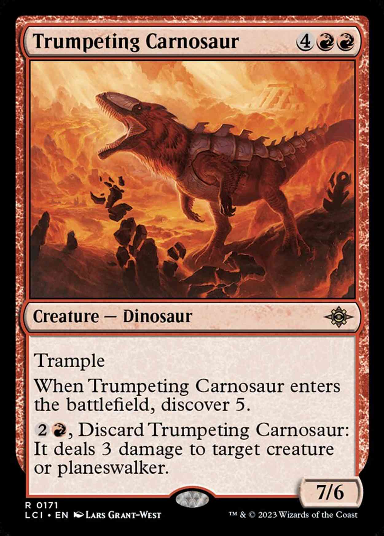 Trumpeting Carnosaur magic card front