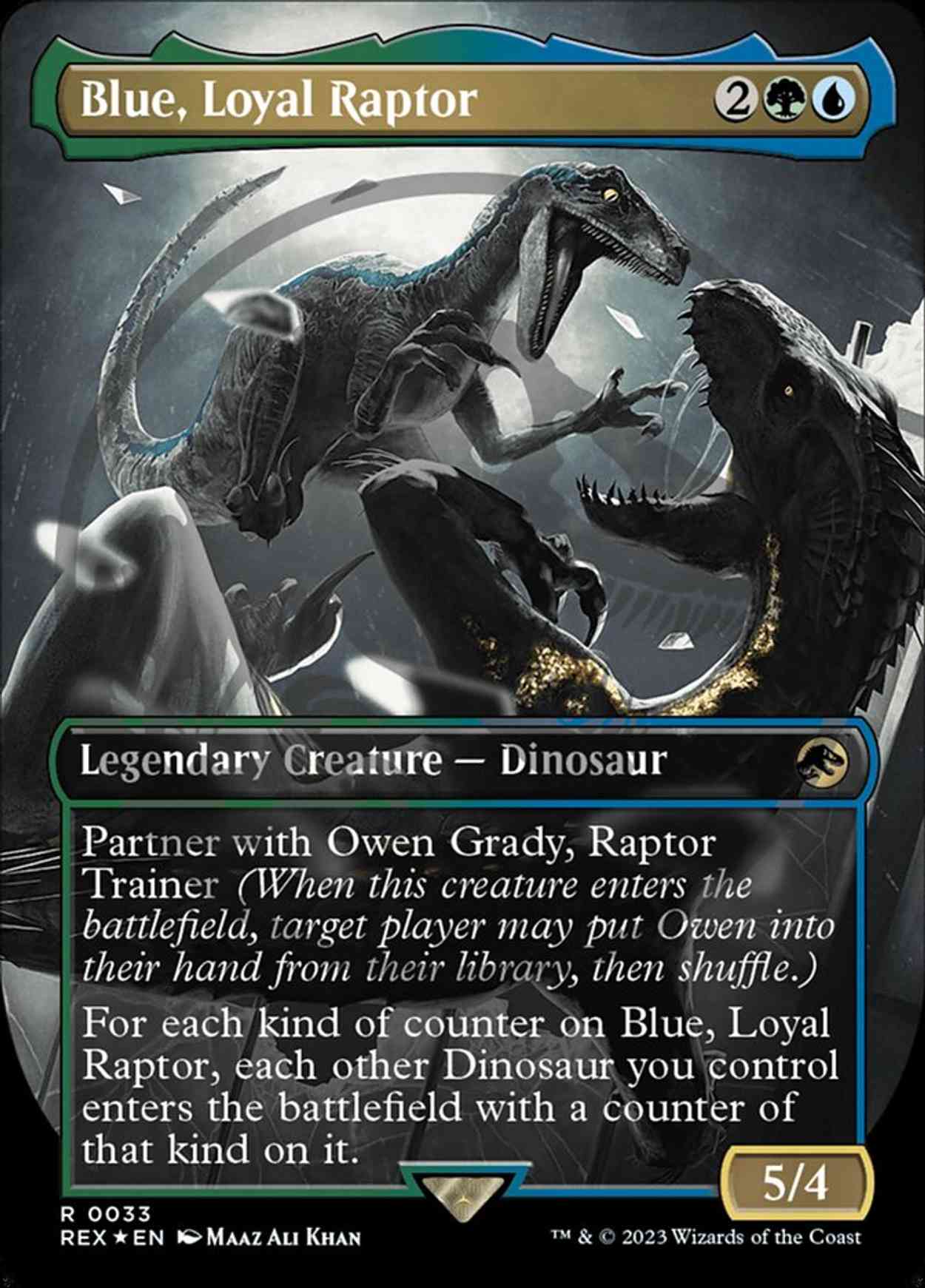 Blue, Loyal Raptor (Borderless) (Emblem) magic card front