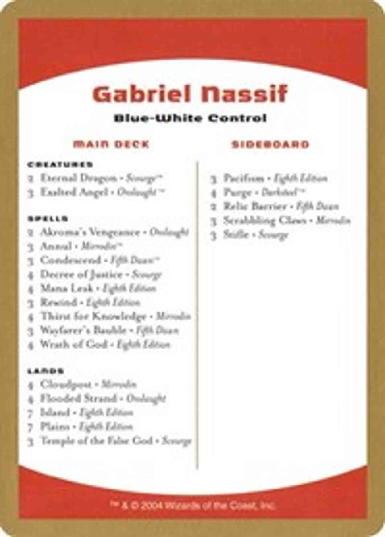 2004 Gabriel Nassif Decklist Card magic card front