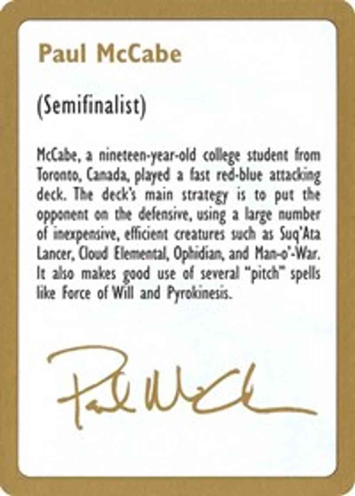 1997 Paul McCabe Biography Card magic card front