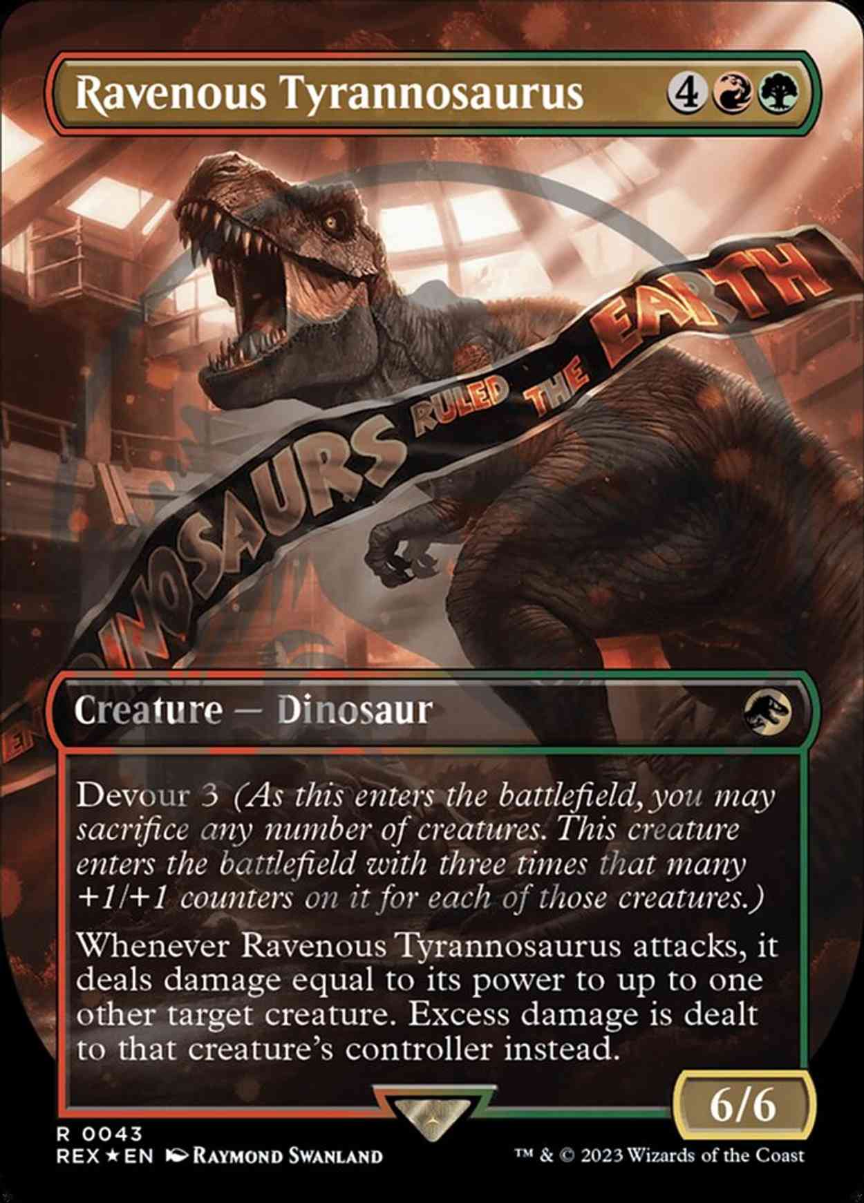 Ravenous Tyrannosaurus (Borderless) (Emblem) magic card front