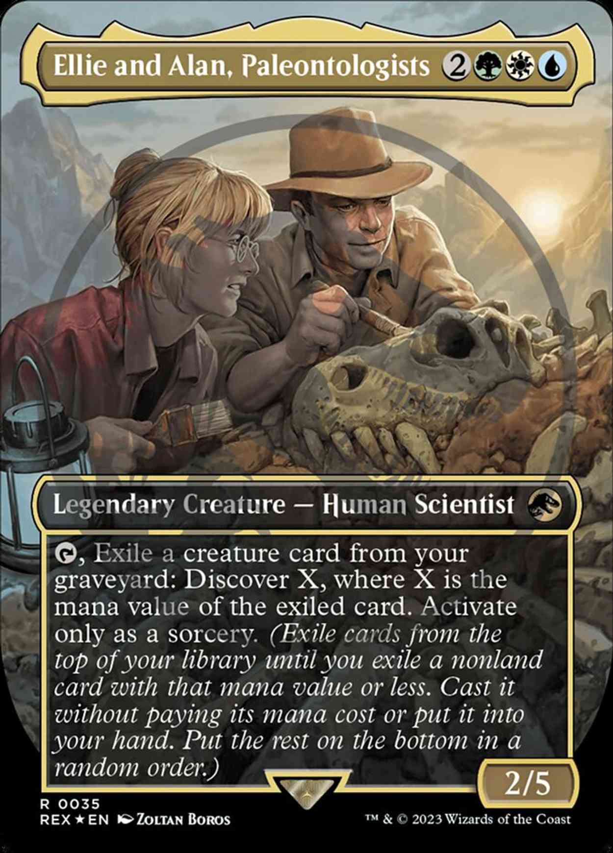 Ellie and Alan, Paleontologists (Borderless) (Emblem) magic card front