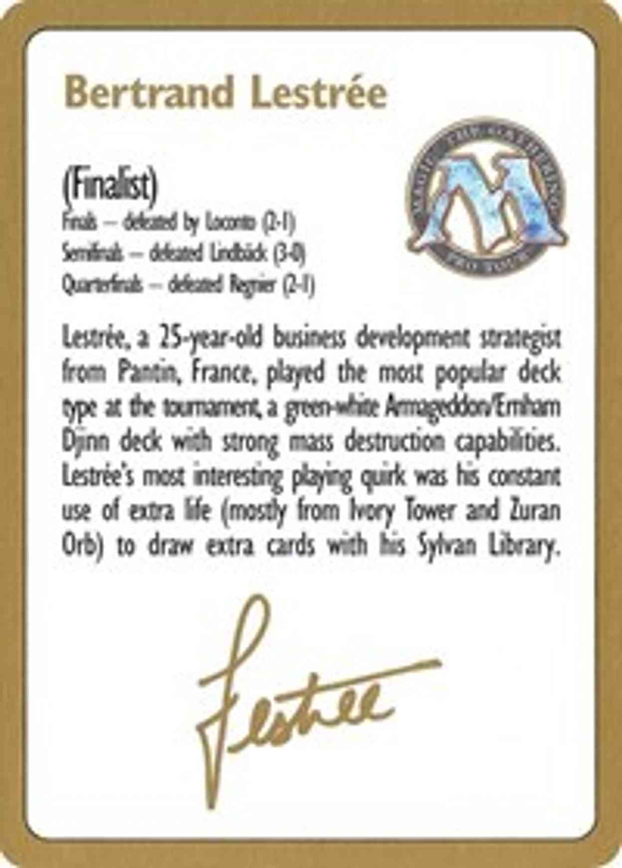 1996 Betrand Lestree Biography Card magic card front