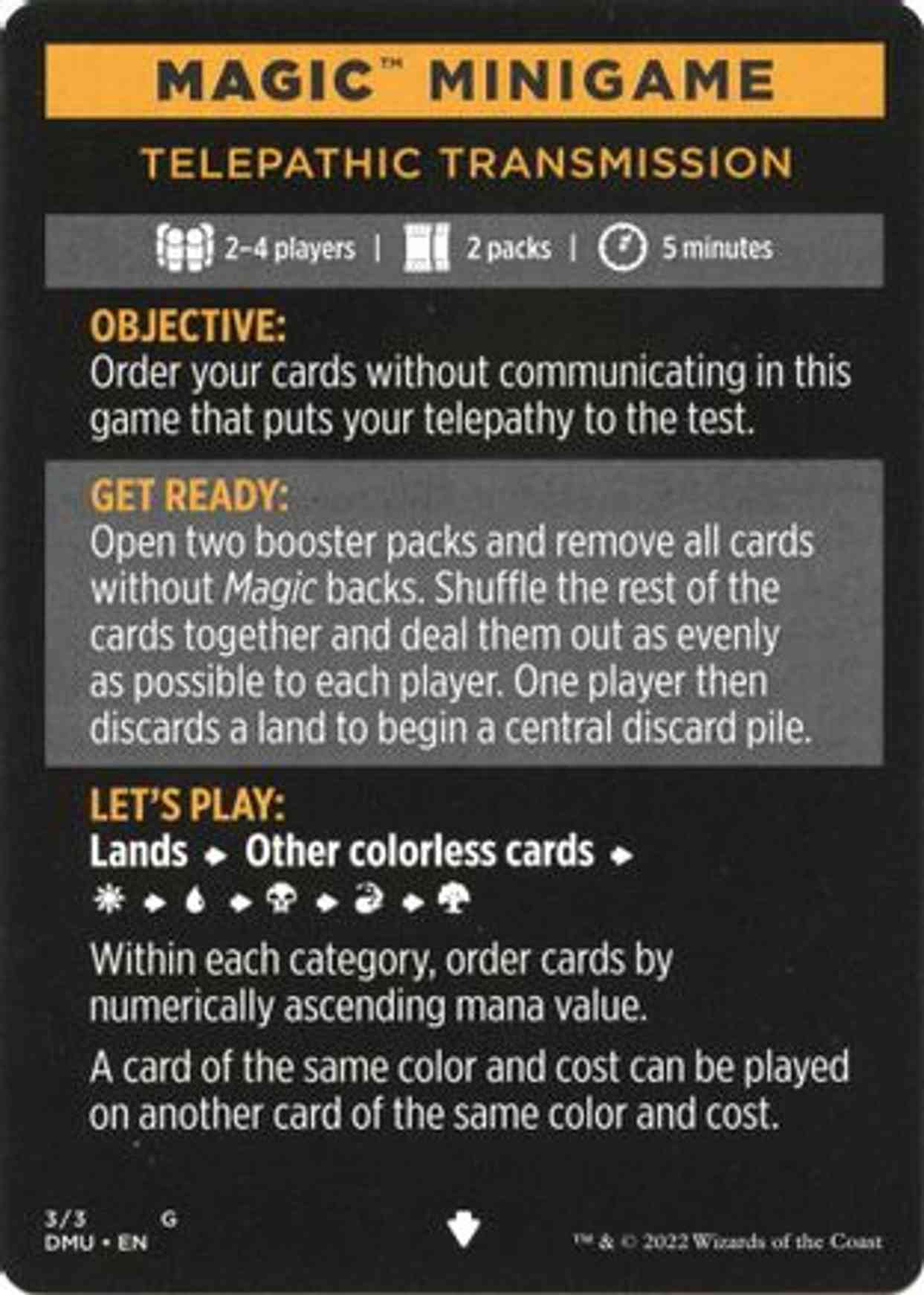 Magic Minigame: Telepathic Transmission magic card front