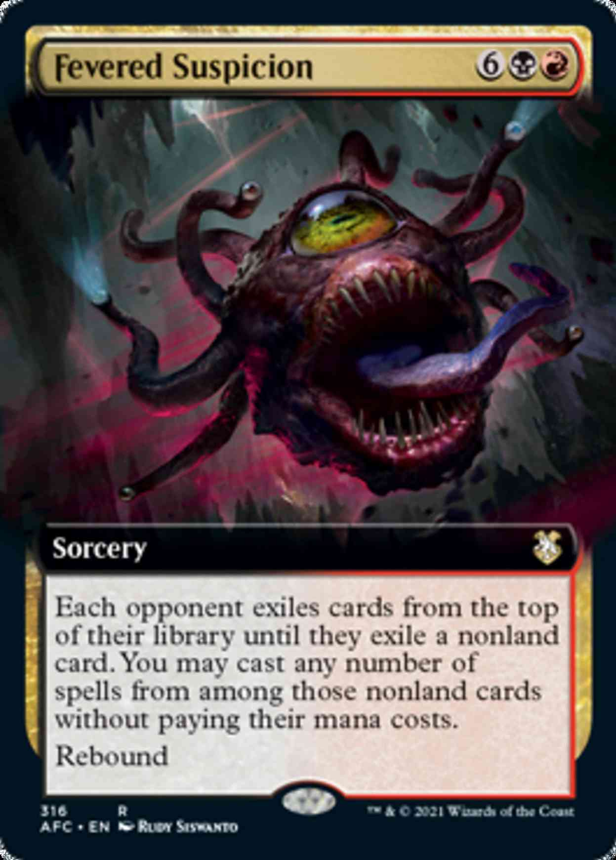 Fevered Suspicion (Extended Art) magic card front