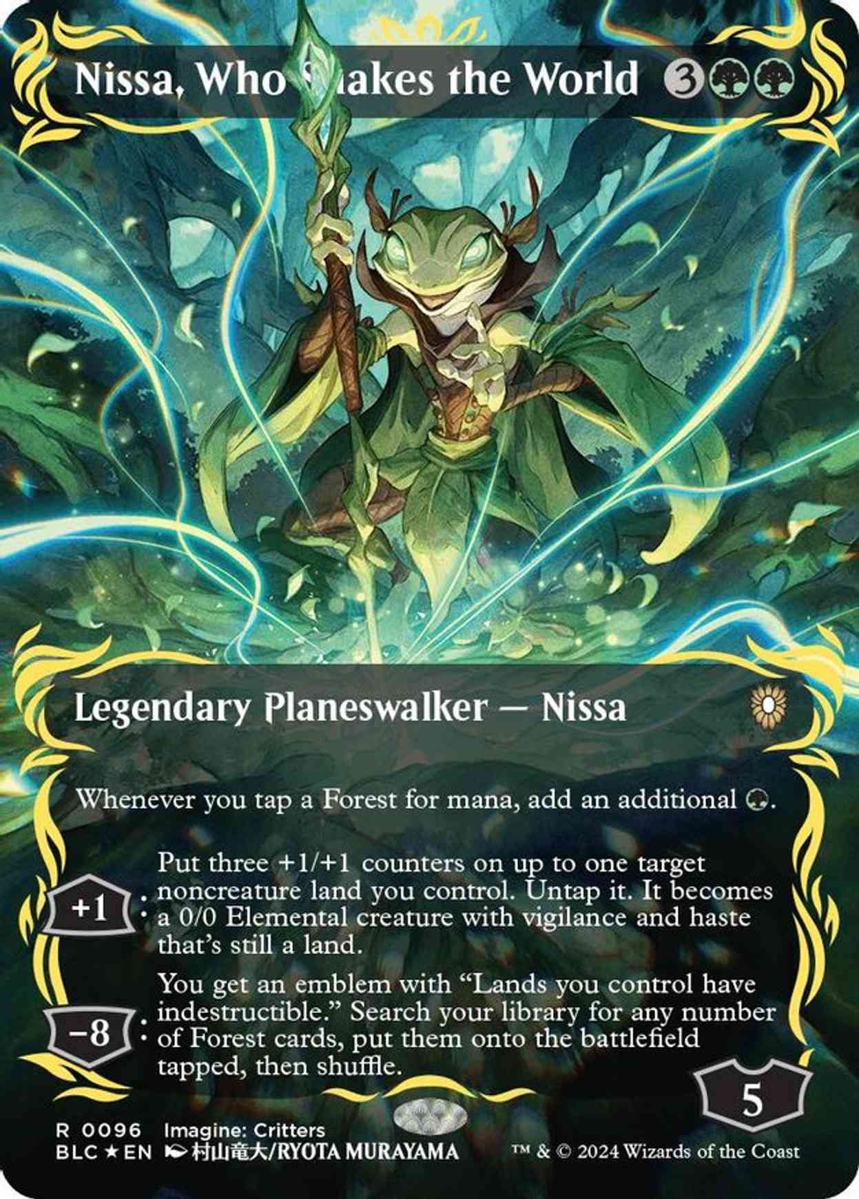 Nissa, Who Shakes the World (Borderless) (Raised Foil) magic card front