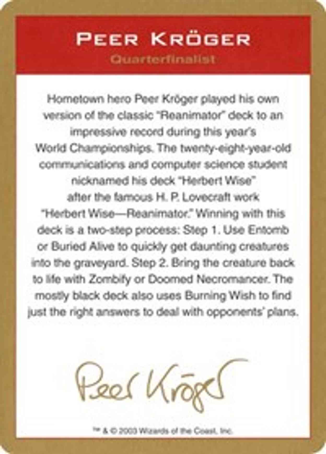2003 Peer Kroger Biography Card magic card front